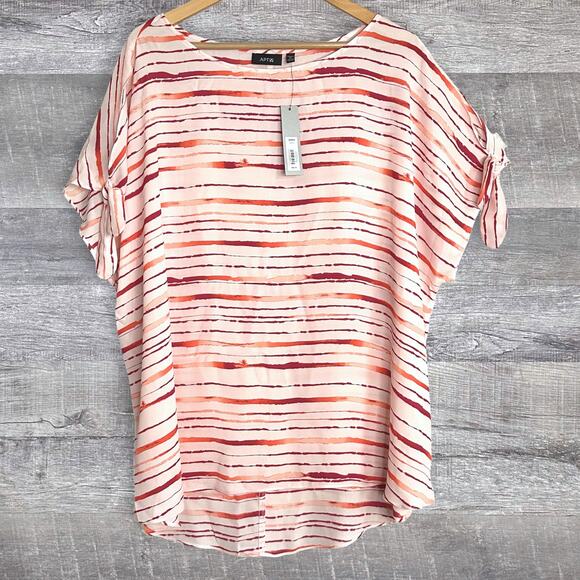 APT 9 NEW Cold Shoulder Faux Tie Top Womens Plus 2X Pink Striped Tunic Blouse - Picture 1 of 5